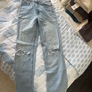 Zara high rise full length wide leg jeans